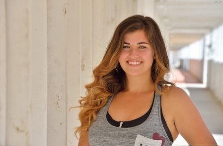 College girl flashes her bare ass and big tits in campus parking center