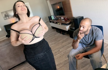 Brooklyn Springvalley frees huge tits from a sweater before sex on a sofa