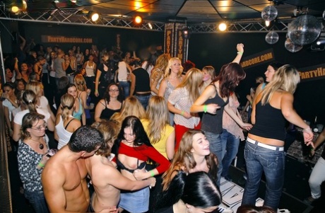 Slutty bitches getting down and dirty with handsome male strippers