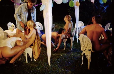 Kinky European pornstars enjoy a hardcore orgy in the back yard