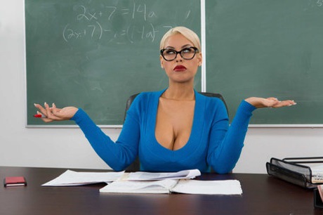 Blonde teacher Bridgette B unleashes big tits & gets fucked in a classroom POV