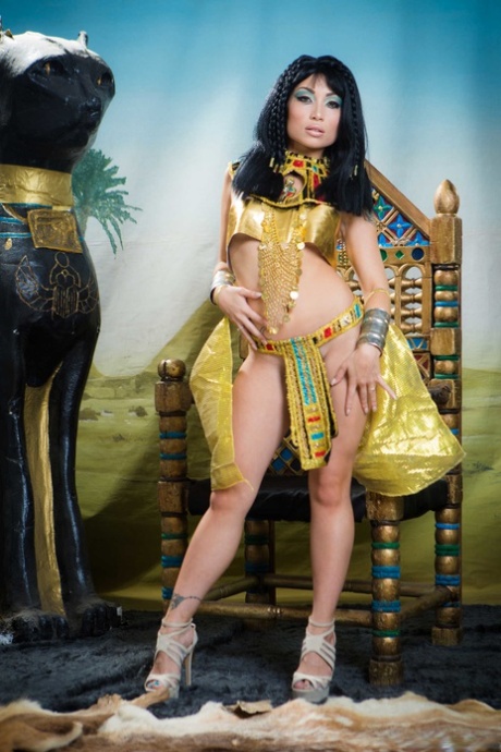 Petite Asian Rina Ellis shows her boobs & ass dressed up as Cleopatra