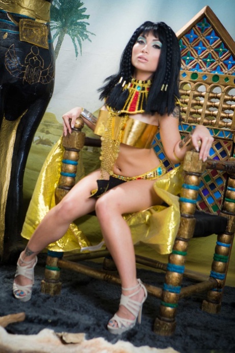 Petite Asian Rina Ellis shows her boobs & ass dressed up as Cleopatra