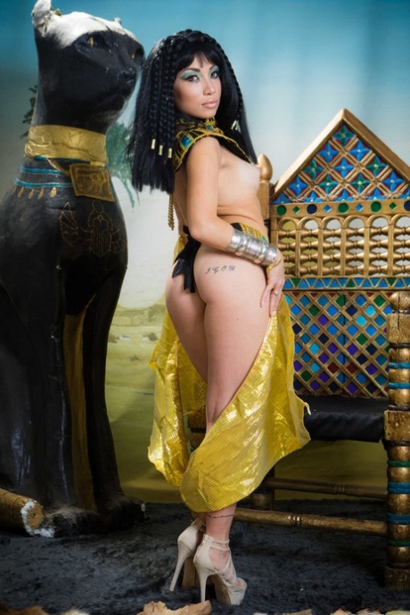 Petite Asian Rina Ellis shows her boobs & ass dressed up as Cleopatra