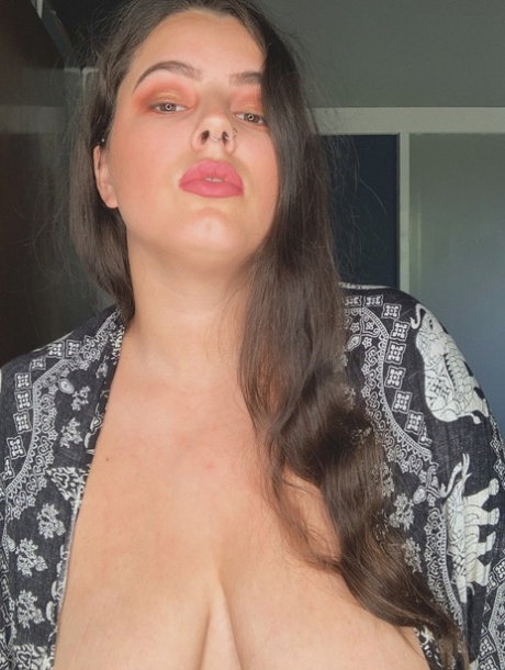 Brunette babe with huge saggy tits Jordyn Khaled reveals her big butt