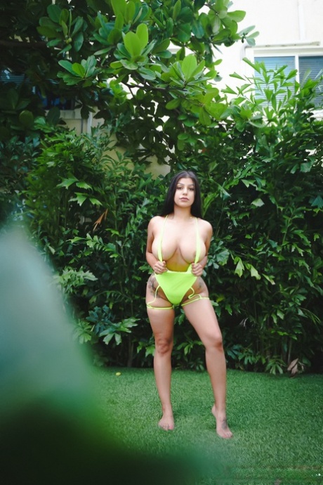 Curvaceous brunette Briana Lee shows off her big booty in the swimming pool