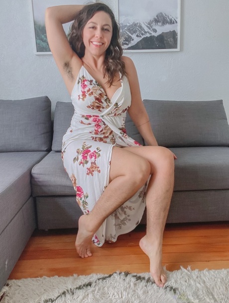 Gorgeous amateur Nikki Silver flaunts her juicy breasts & her very hairy pussy