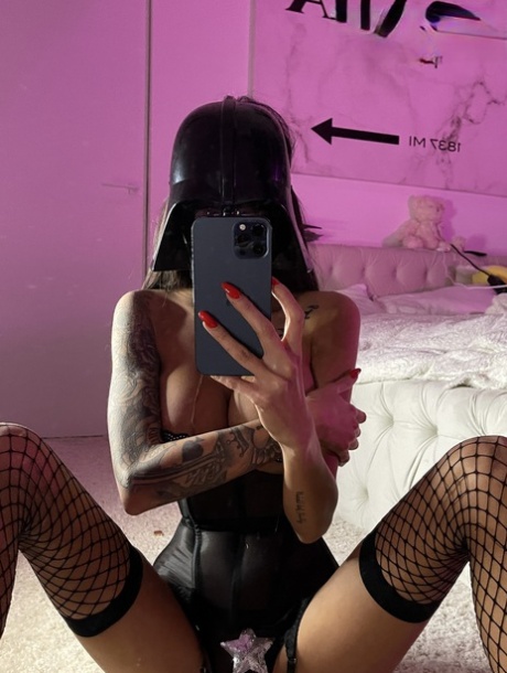 Glamorous model in sexy lingerie Alena Omovych takes selfies of her big boobs
