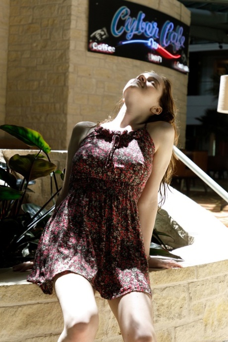 Cute babe Hazel Moore teases in a sexy dress & exposes her big tits in public