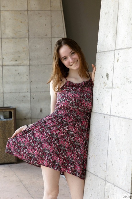 Cute babe Hazel Moore teases in a sexy dress & exposes her big tits in public