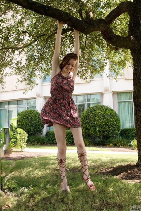 Cute babe Hazel Moore teases in a sexy dress & exposes her big tits in public