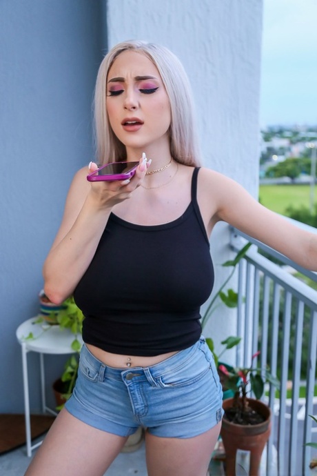 Sexy blonde teen Skylar Vox exposes her big tits and takes a rock-hard boner