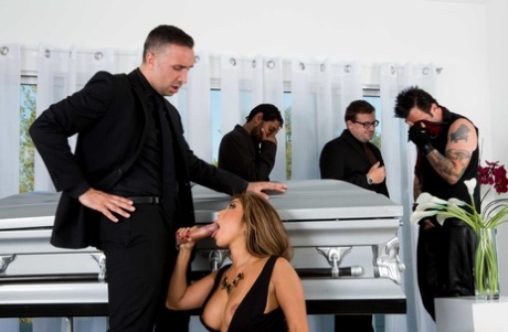 Sexy Asian MILF with big tits Akira Lane gives head & gets rammed in a coffin